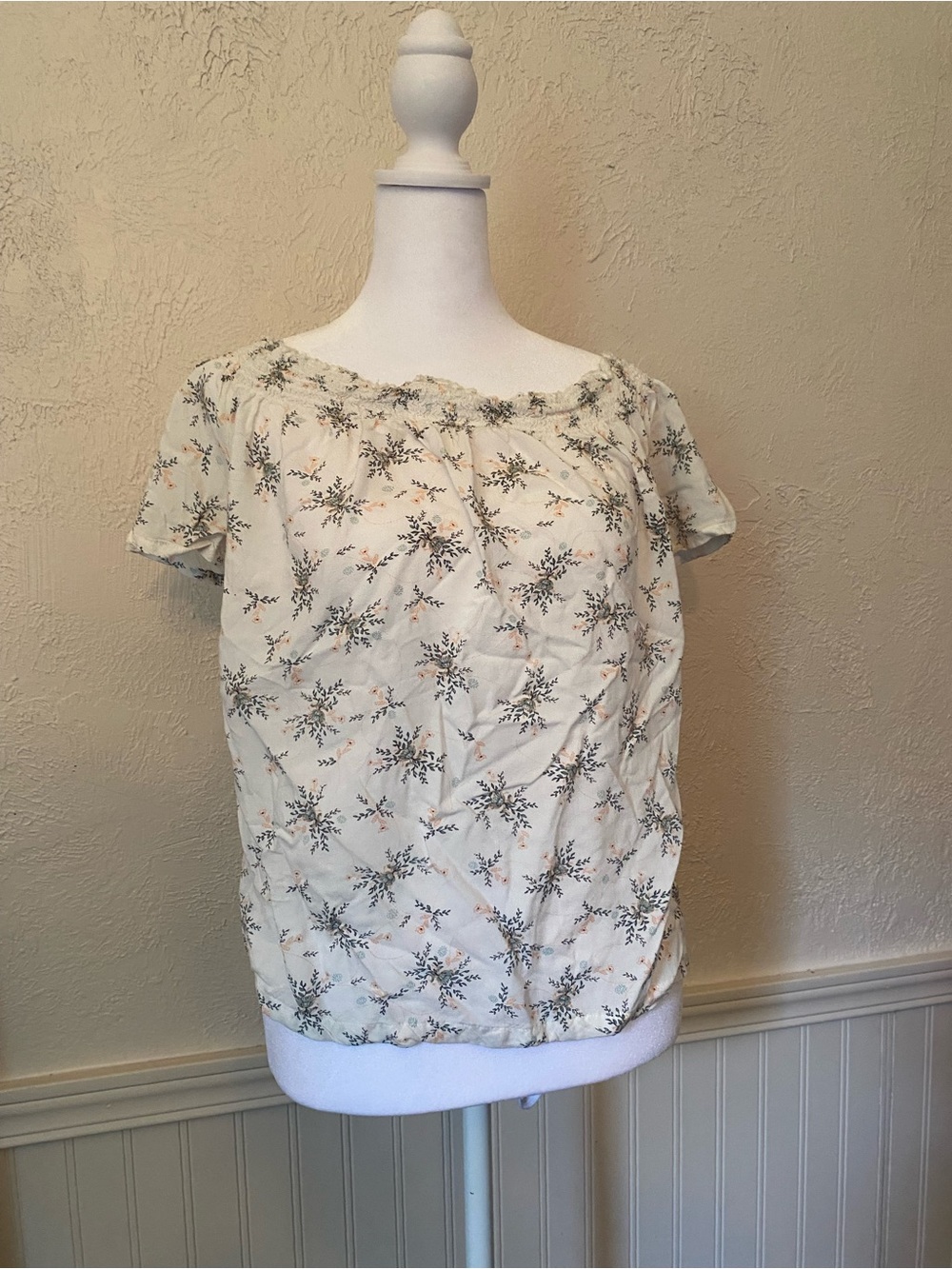 Roxy Cream Floral Short-Sleeve Blouse